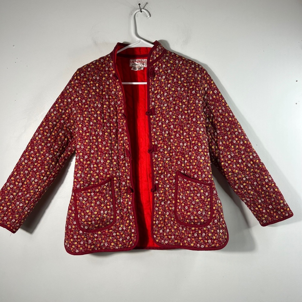 Vintage Imperial Ditsy Floral Insulated Quilted Jacket S Red Hong Kong